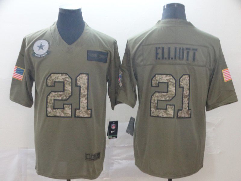 Men Dallas Cowboys #21 Elliott Camo Nike Olive Salute To Service Limited NFL Jersey
